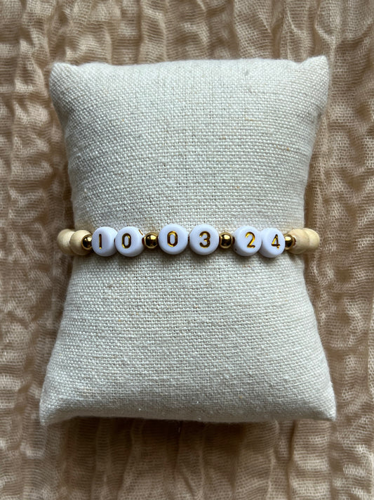 Custom Number Bracelet | Natural Wood Bead