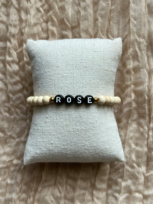 Custom Natural Wood Bracelet | White Letter w/ Black Background