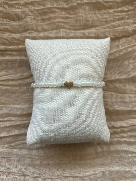 Minimalist Bracelet | Cream & Gold Heart